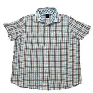 TAILOR BYRD Multicolor Woven Cotton Plaid Button Up Shirt 2XL Mens White Blue